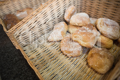 Close up of basket with rustic breads