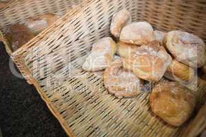 Close up of basket with rustic breads
