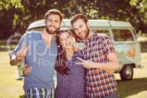 Hipster friends smiling at camera