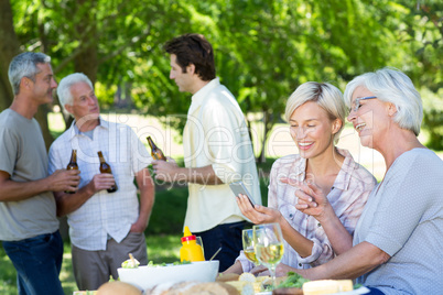 Happy family having picnic in the park