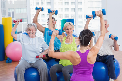 People working out with dumbbells at fitness class