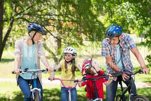 Happy family on their bike at the park