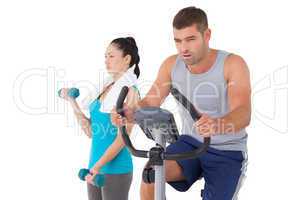 Man and woman working out