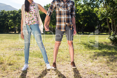 Couple holding hands in park