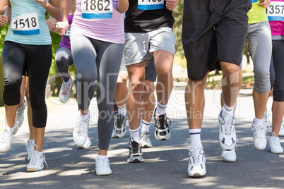 Fit people running race in park