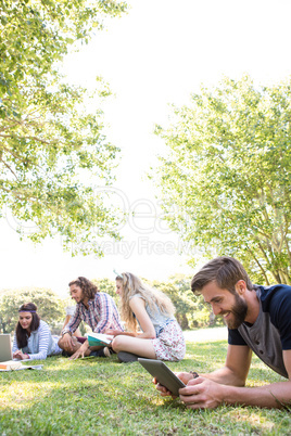 Classmates revising together on campus