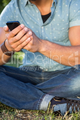 Young man using smartphone in the park