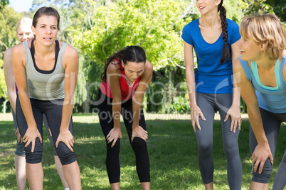 Fitness group after jogging in the park