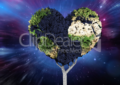 Composite image of heart shaped earth tree