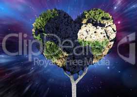 Composite image of heart shaped earth tree