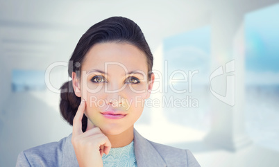 Composite image of happy brunette