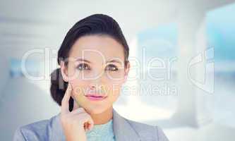 Composite image of happy brunette