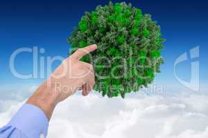 Composite image of hand of a businessman pointing something