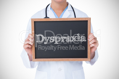 Dyspraxia against doctor showing little blackboard