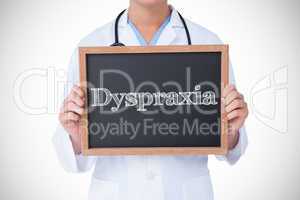 Dyspraxia against doctor showing little blackboard