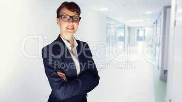 Composite image of happy businesswoman