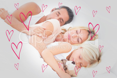 Composite image of family sleeping together