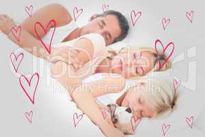 Composite image of family sleeping together