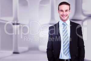 Composite image of smiling elegant businessman with hands in poc