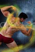 Composite image of attractive bodybuilder