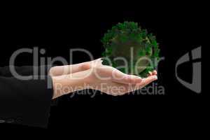 Composite image of businesswomans hands presenting