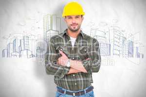 Composite image of handyman smiling