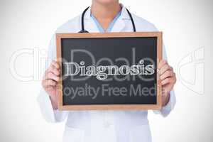 Diagnosis against doctor showing little blackboard