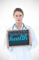 Health against doctor showing chalkboard