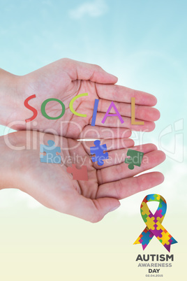 Composite image of woman showing her hands