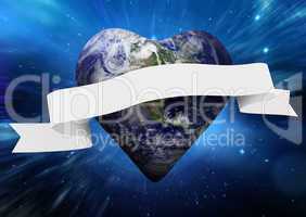Composite image of heart shaped earth with scroll