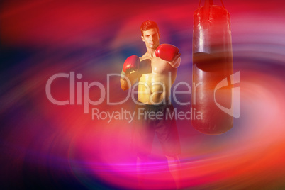 Composite image of muscular boxer