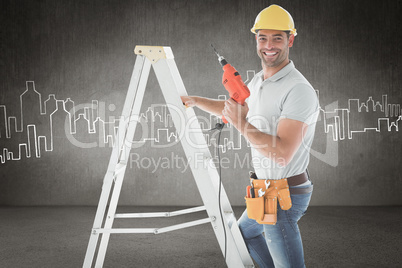 Composite image of handyman on ladder