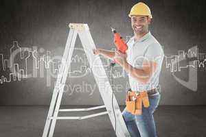 Composite image of handyman on ladder