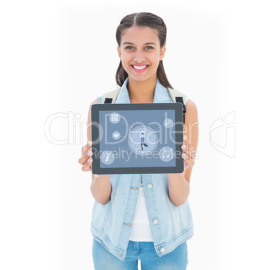 Composite image of pretty student showing her tablet pc