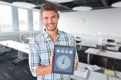 Composite image of young student showing tablet pc