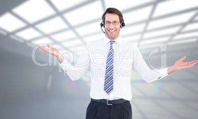 Composite image of call centre agent