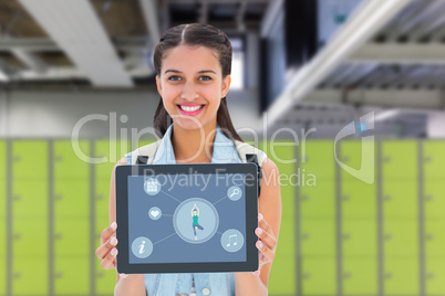 Composite image of student showing tablet pc