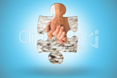 Composite image of happy senior couple holding hands