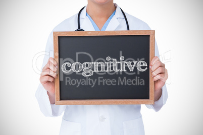 Cognitive against doctor showing little blackboard