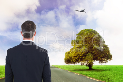 Composite image of rear view of an elegant businessman