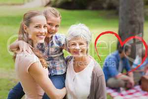 Composite image of grandmother mother and daughter with family i
