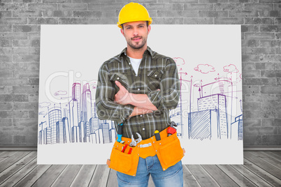 Composite image of manual worker with tool belt
