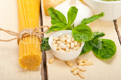 Italian traditional basil pesto pasta ingredients