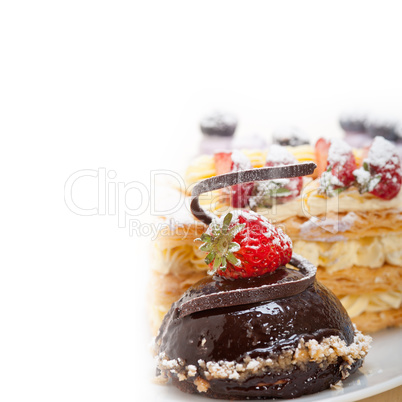 selection of fresh cream cake dessert plate