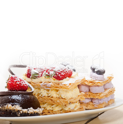 selection of fresh cream cake dessert plate