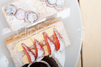 selection of fresh cream cake dessert plate