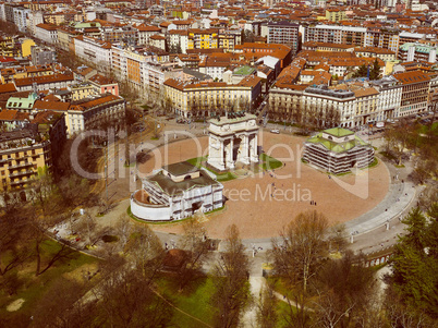 Retro look Milan aerial view