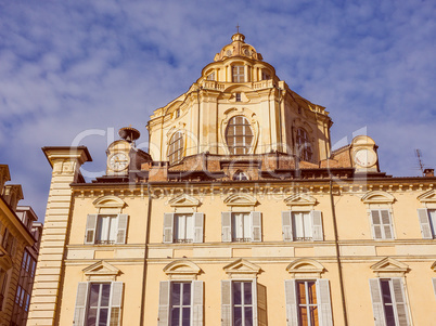 Retro look San Lorenzo church Turin