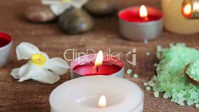 Spa Salt Scrub Massage Oil and Candles