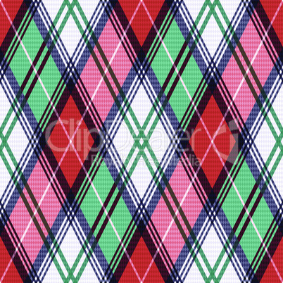 Rhombic tartan seamless texture in red and turquoise hues